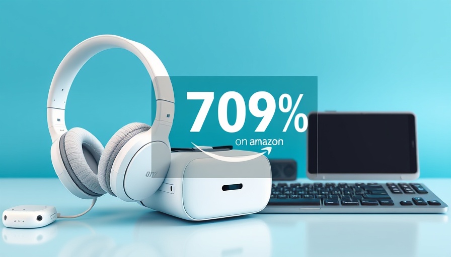 Tech advertisement with electronics and discount offer