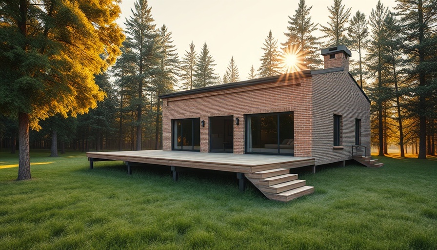 Spacious brick house with deck and surrounding greenery, natural light.