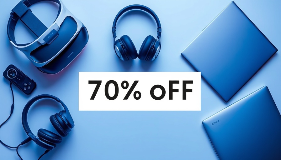 Tech gadgets collection with text overlay advertising Amazon discount.