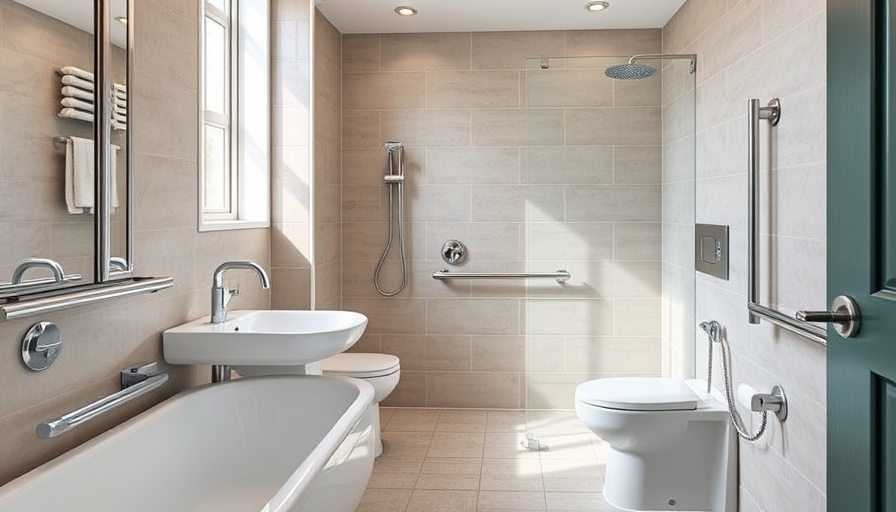 Modern bathroom with safety features for seniors.