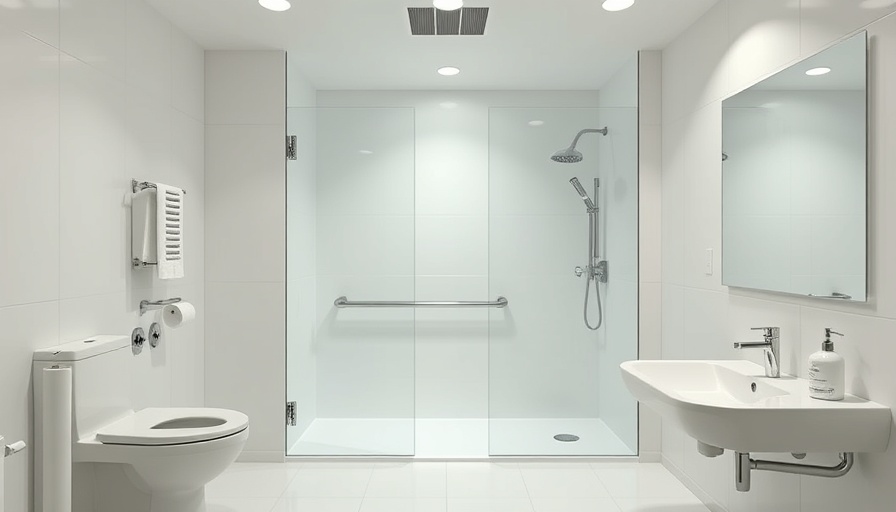 Modern ADA-compliant bathroom with grab bars and wide space.