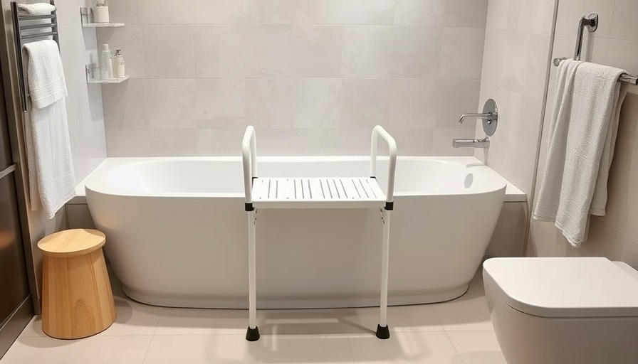 Transfer bench in a modern bathroom for enhanced accessibility.