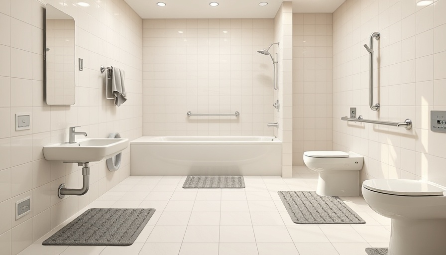 Safety features in bathroom for preventing falls.