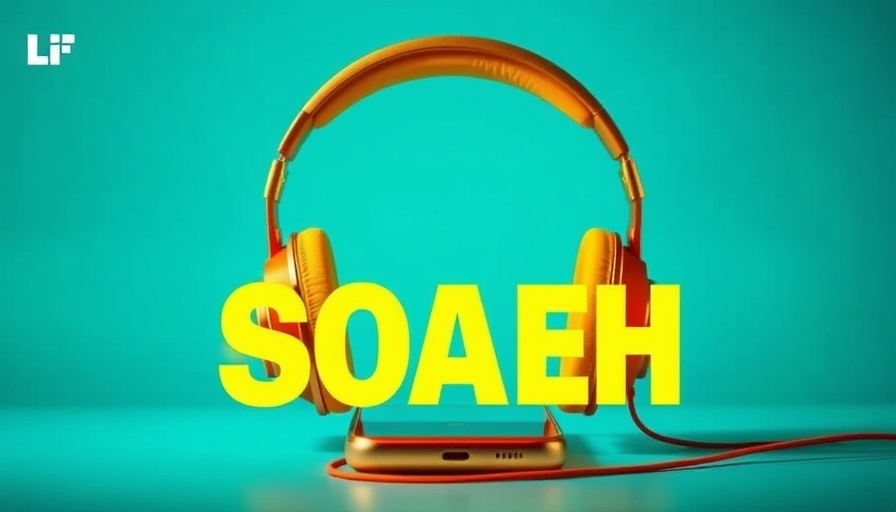 Bright Amazon discount ad with headphones and phone.
