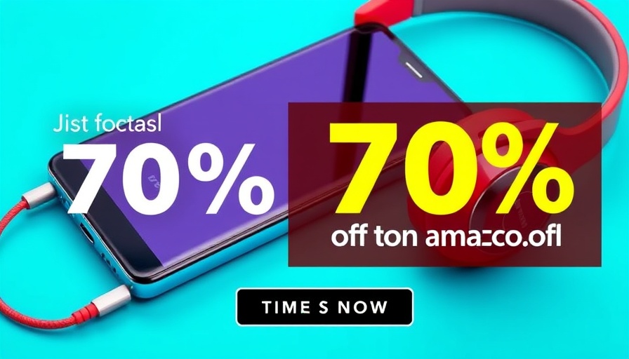 Banner with smartphone, headphones, 70% discount offer on Amazon.