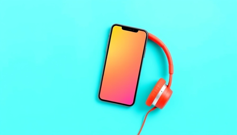 Commercial banner with smartphone and headphones, flat design.