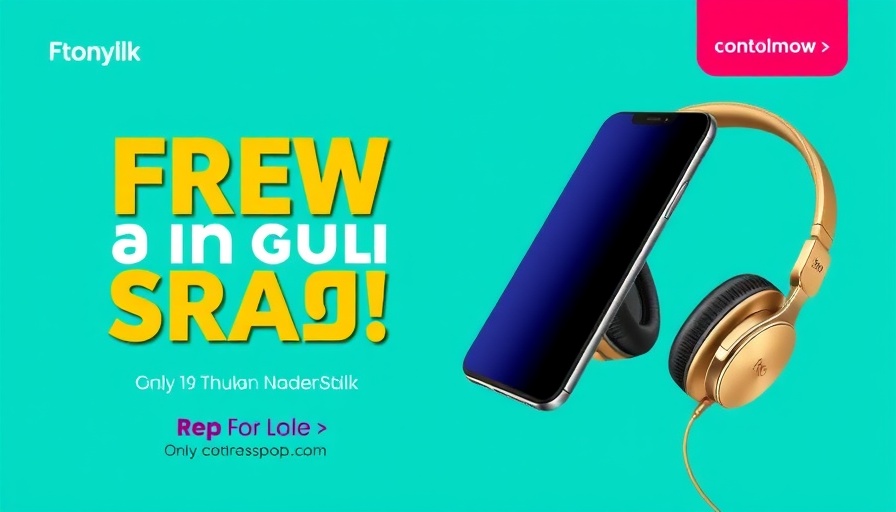 Ad for smartphone and headphones with Amazon discount.