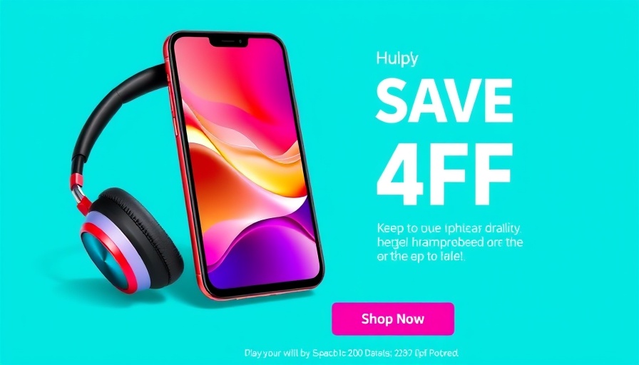 Optimized digital ad with smartphone and headphones on a turquoise background.