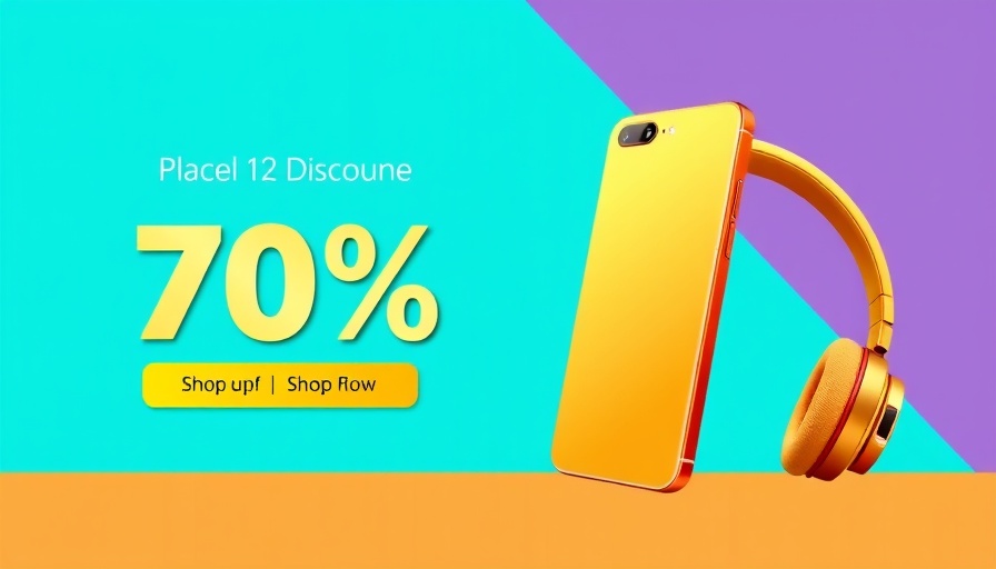 Smartphone and headphones ad with discount on Amazon.