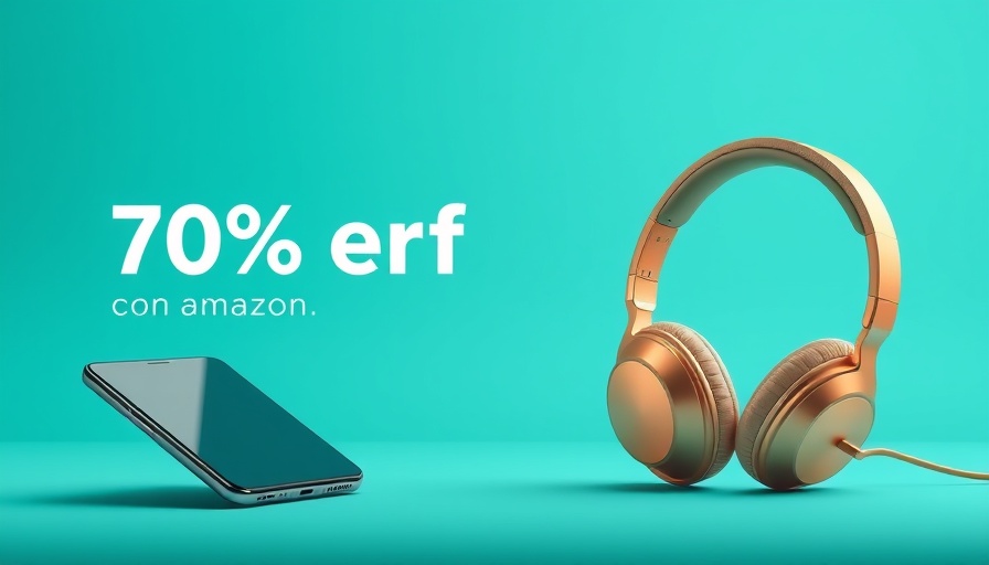 Optimized ad layout with smartphone and gold headphones.
