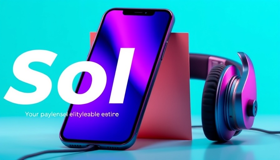 Vibrant digital ad with smartphone and headphones on turquoise.