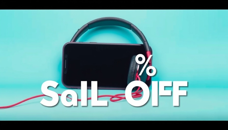 Optimized layout with smartphone, headphones, and discount promo.