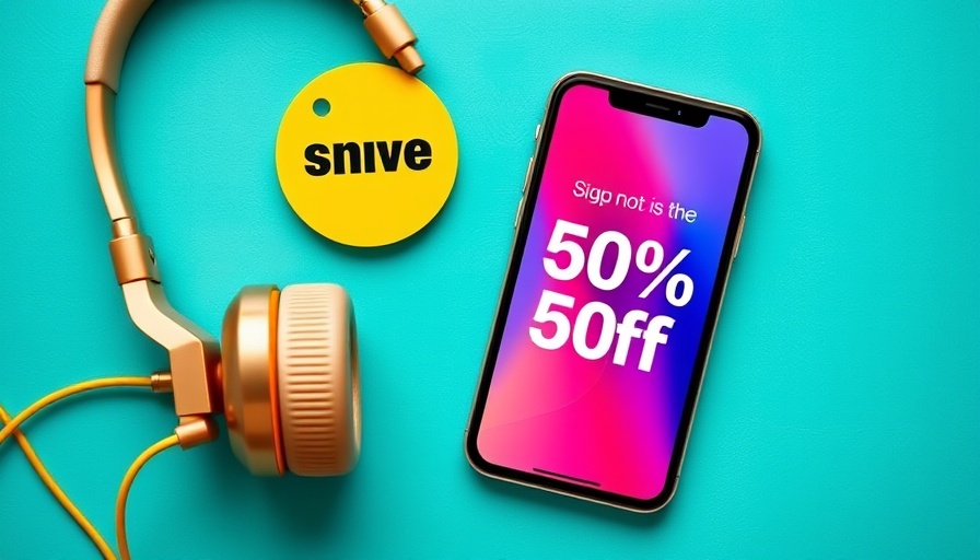 Advertisement banner with smartphone and headphones offering a discount.