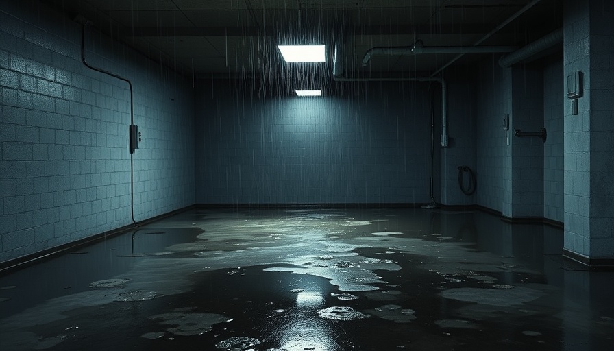 Modern basement experiencing water leakage risk during storm