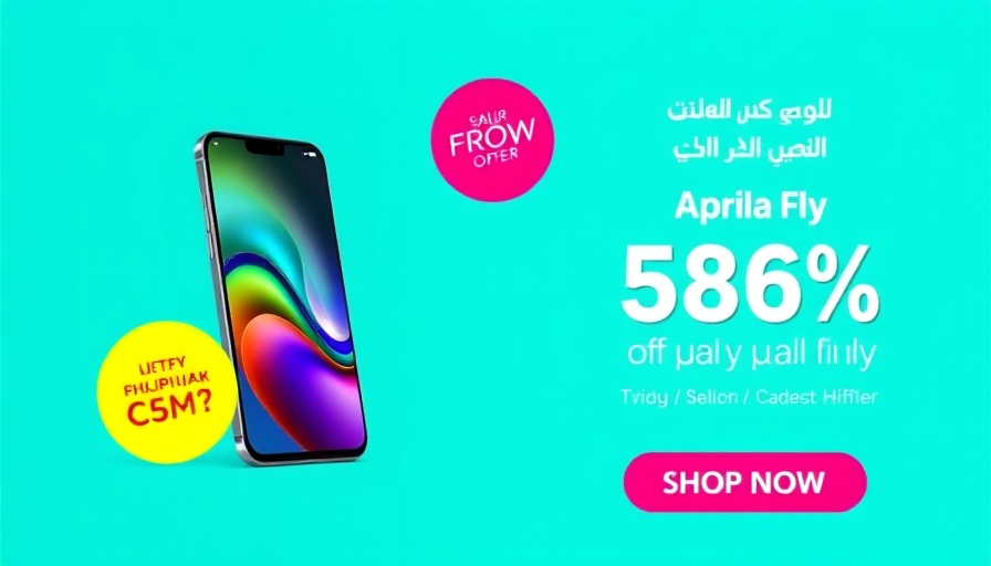 Bright banner advertising electronics discount with teal background.