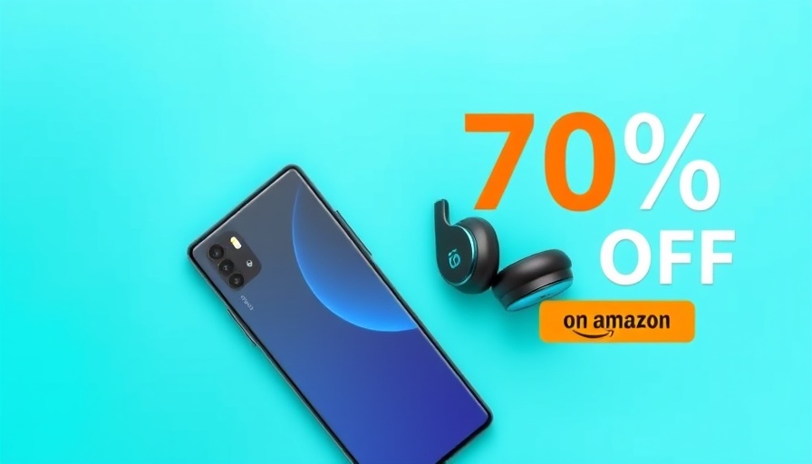 Advertisement banner with smartphone and headphones promoting 70% discount.