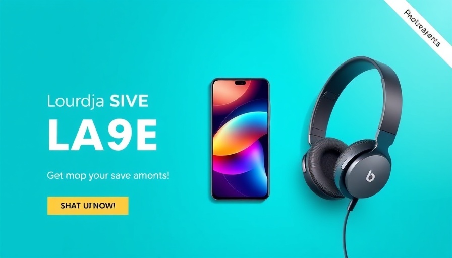 Smartphone and headphones promotional banner.