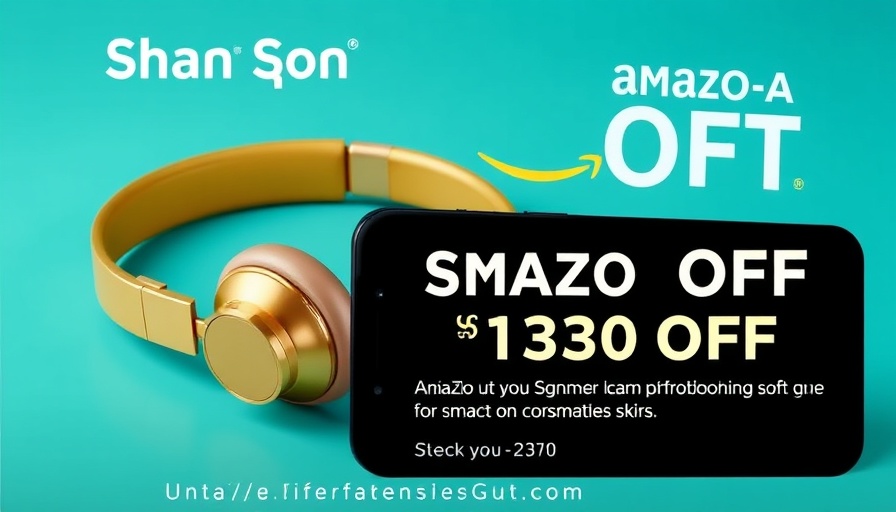 Advertisement showcasing a smartphone and headphones with Amazon discount.