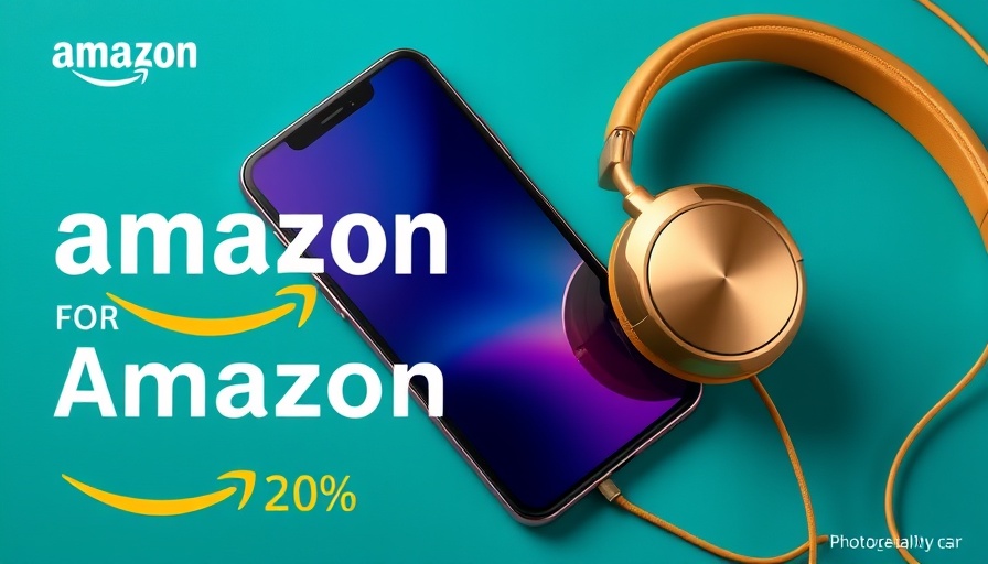 Vibrant ad with smartphone and headphones, Amazon discount.