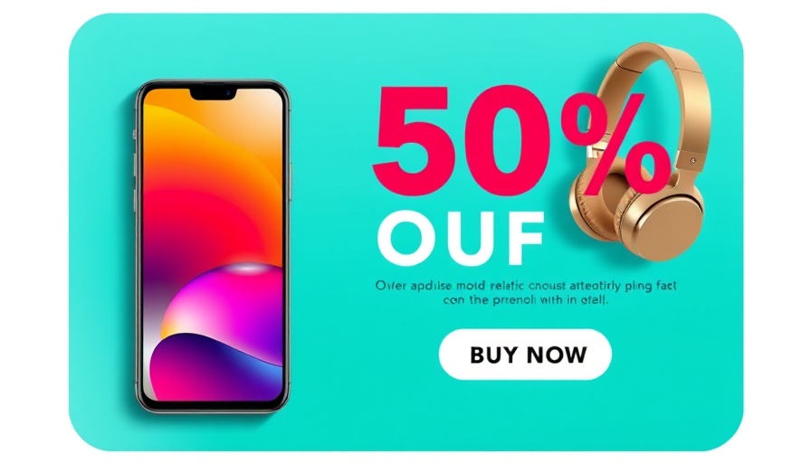 Promotional banner with discount offer on Amazon featuring smartphone and headphones.