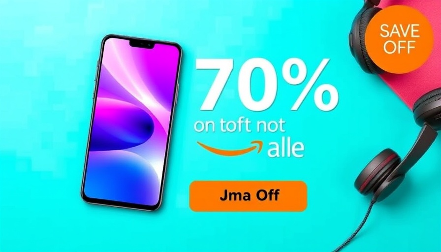 Amazon ad banner with smartphone and headphones.