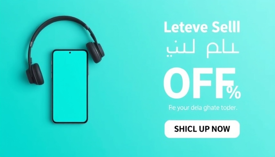Sleek promotional banner with phone and headphones, Optimized Layouts for Small Spaces.