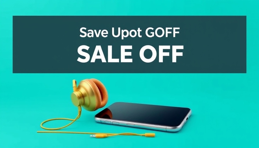 Advertisement banner with phone and headphones for electronics discount.