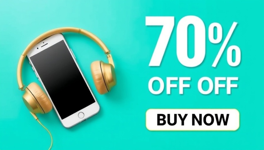 Modern advertisement with discount offer on headphones and phone