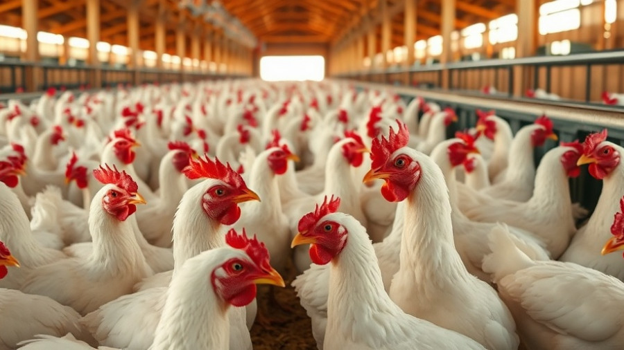 Chickens feeding in a Canadian barn, showcasing poultry farming.