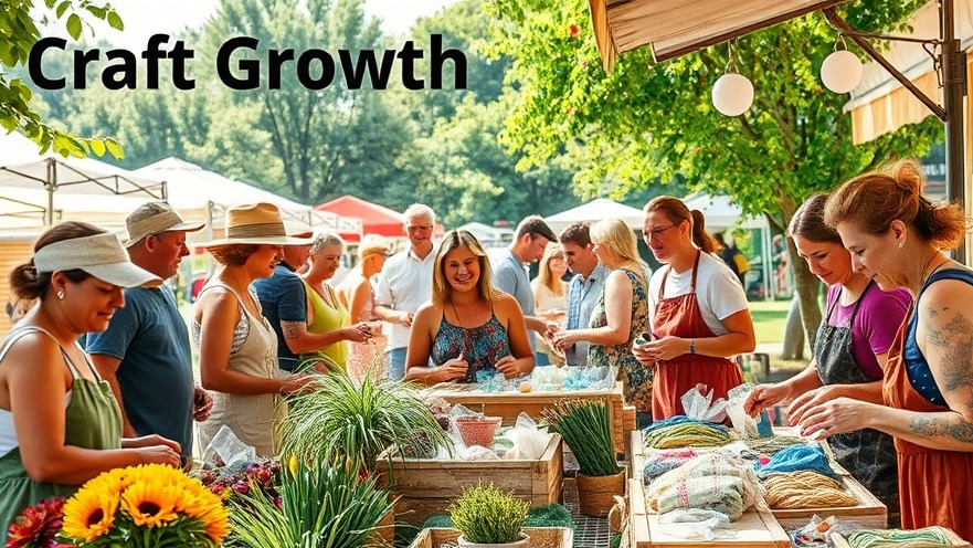 Craft Growth: Artisans collaborate in a sunny market, showcasing handmade goods.