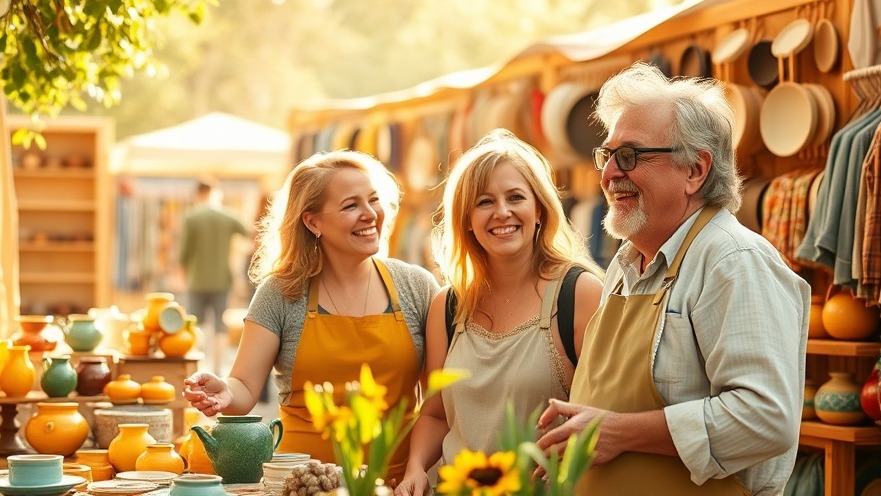 Local artisans collaborating at a vibrant craft fair, showcasing handmade goods.