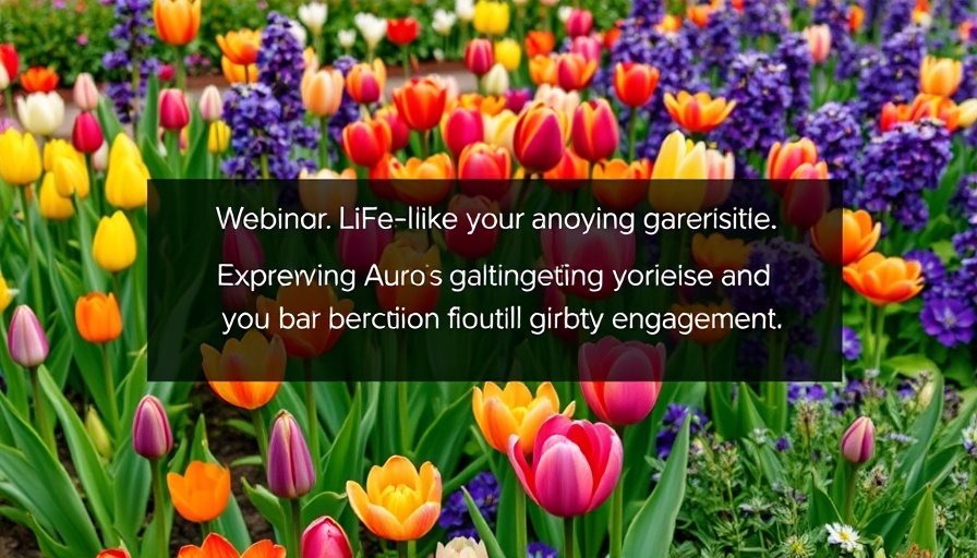 Spring bulbs gardening webinar announcement with flowers in background.
