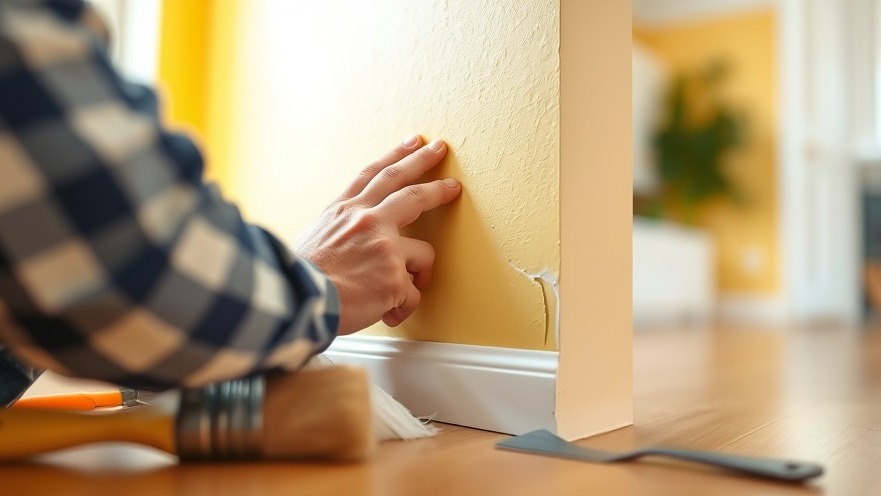 Homeowner inspecting a wall crack with tools, highlighting home maintenance.