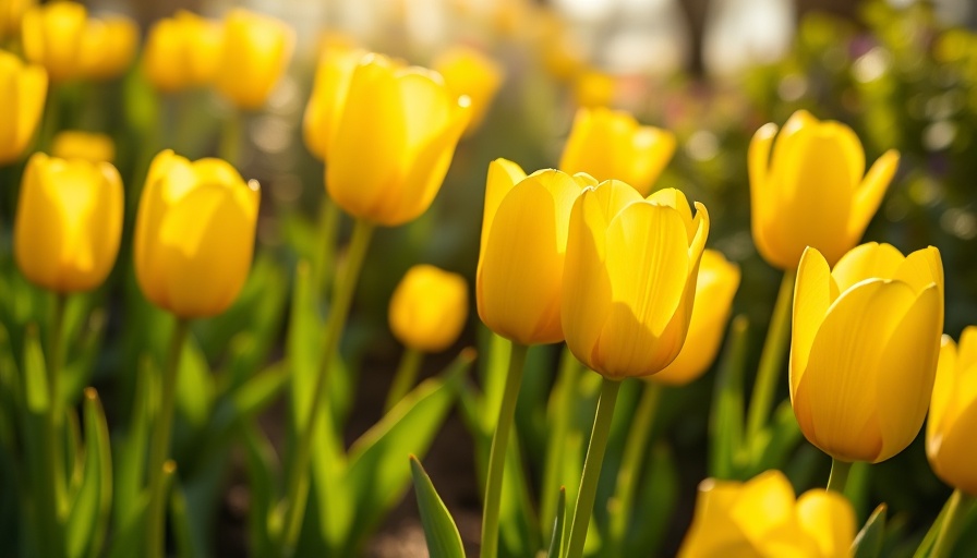 Bright yellow tulips basking in sunlight, representing change your life from within.