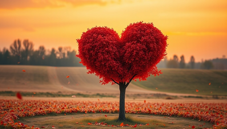 Heart-shaped tree in sunset, Listening to Your Heart theme.