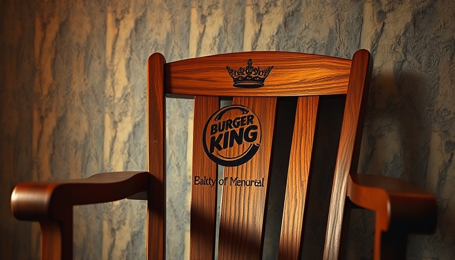 Burger King funeral tribute with memorial chair and crown.