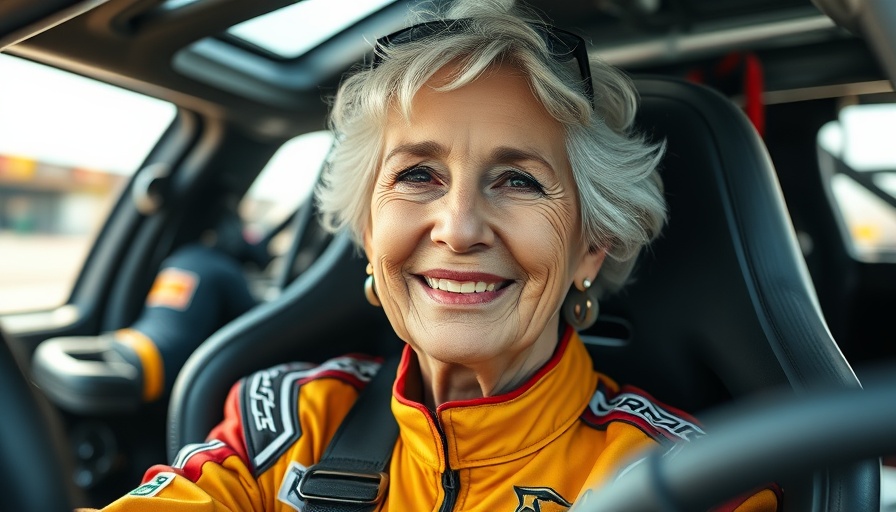 Race Car Super-Fan Bobbi Oxford smiling in race car.
