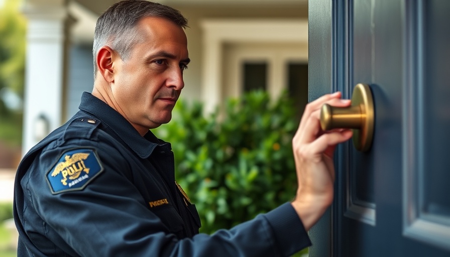 Police officer knocking on door, conversation saved elderly man's life.