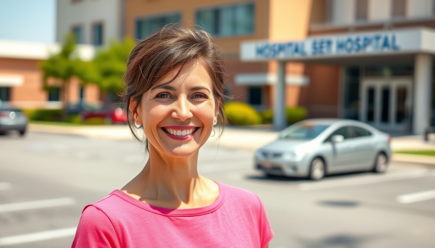 Woman standing in hospital parking lot discussing parking costs for cancer patients.