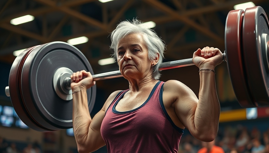 Britain’s Strongest Grandmother lifting a heavy barbell in competition.