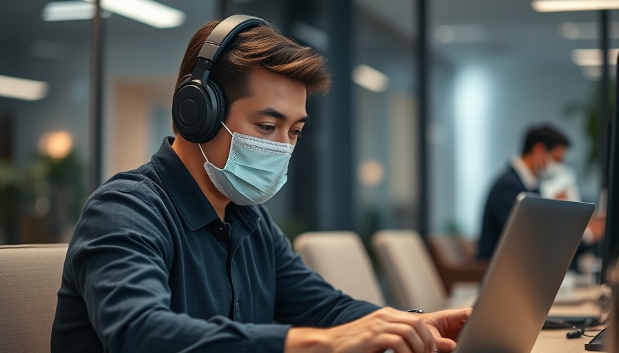 Biorisikoberater Pandemie-Orakel: Man with mask and headphones working on laptop.