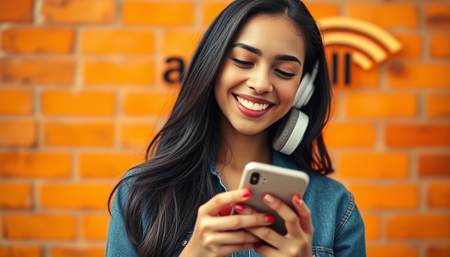 Audible Angebote für Podcasts und Hörbücher: Frau mit Kopfhörern und Smartphone.