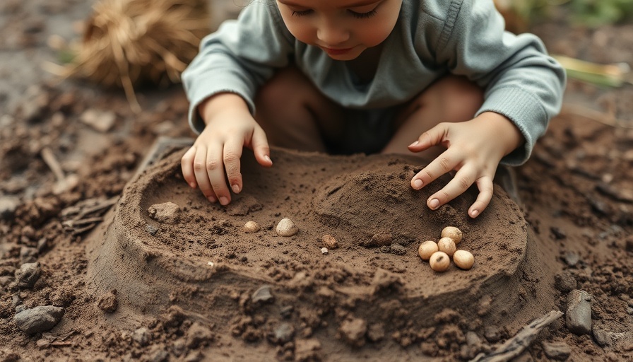 Herbstliche Matschküche Spiele: Kind spielt mit Matschküche und Naturmaterialien.