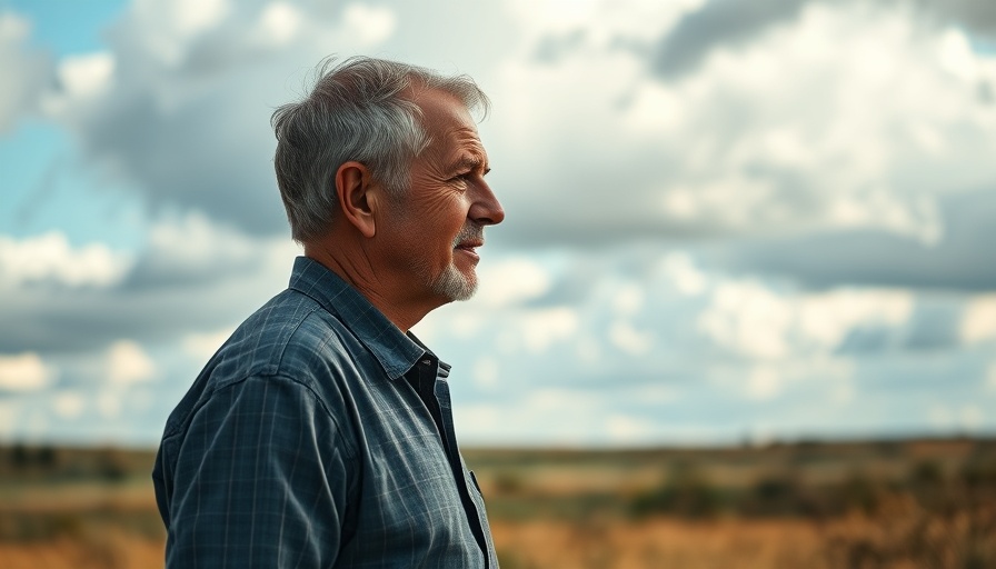 Middle-aged man outdoors with sky background.