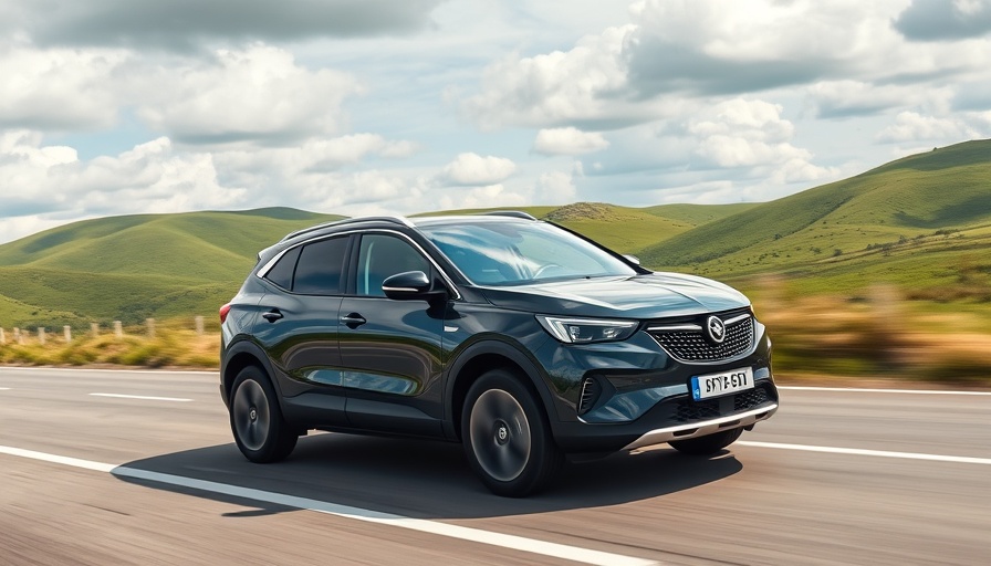 Opel Grandland Electric SUV driving on a scenic road