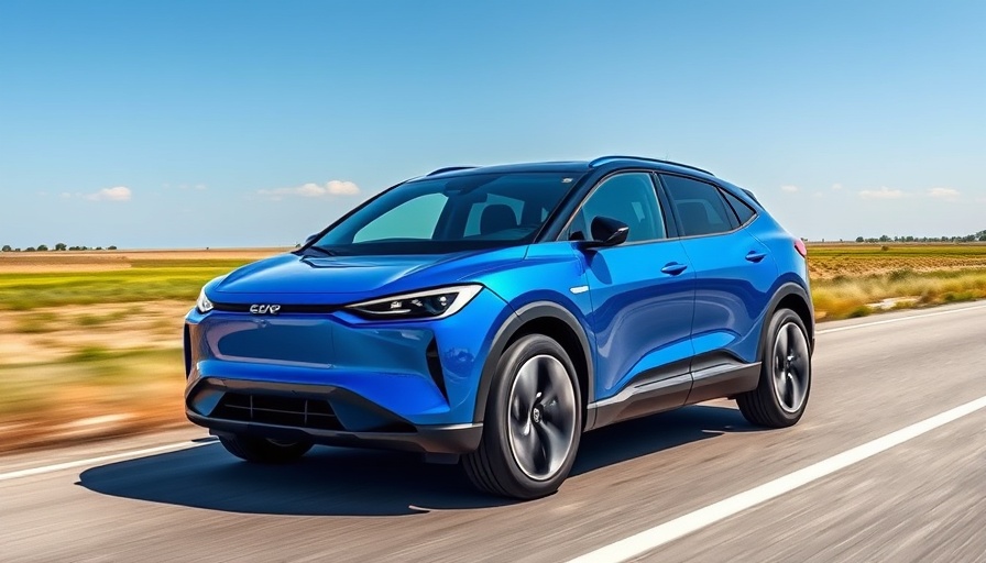 Nissan zeigt innovative Elektrofahrzeuge: A sleek modern electric SUV in blue on an open road.
