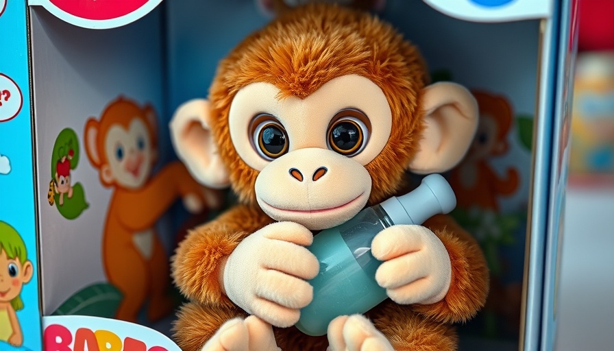 My Baby Monkey Mango toy in colorful box with bottle.