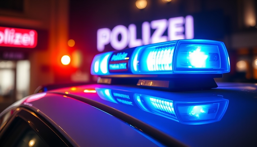 Überfälle auf Senioren symbolized by police car's flashing blue lights.