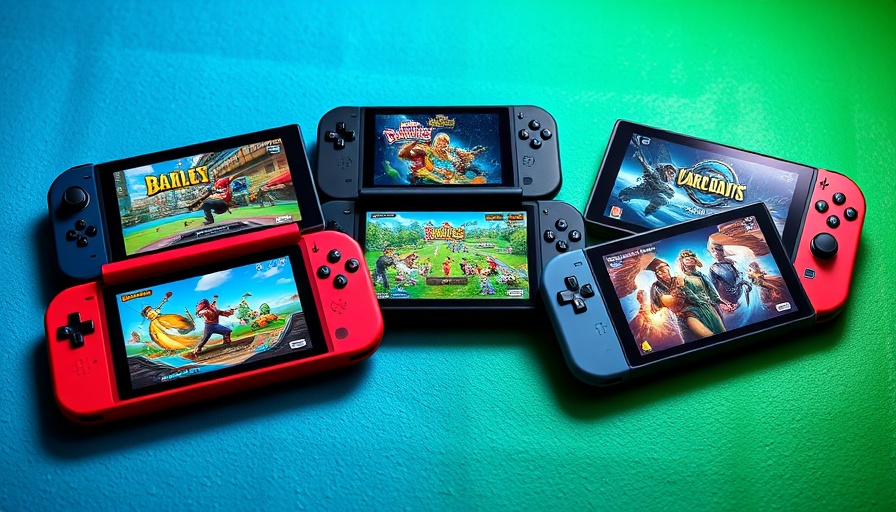 Comparison of handheld consoles against colorful background.