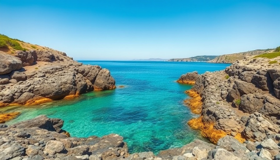 Scenic coastal view showcasing Schönheiten Stormarns, rocky shoreline, clear sky.